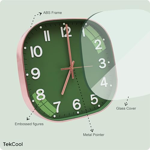 Image of TEKCOOL Plastic Analogue Wall Clock 12 inch Silent Quartz Decorative Wall Clock Non-Ticking Classic Clock Battery Operated Round Easy to Read for Room /Home /Kitchen /Bedroom /Office /School.Mehendi.'