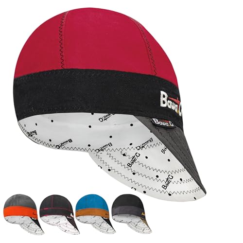 Bawa.G 6 Panel 10 oz Welding Cap Premium Duck Canvas Cotton Sweat-Absorbent Welding caps for Men for Safety and Protection (US, Numeric, 7 3/4, red)