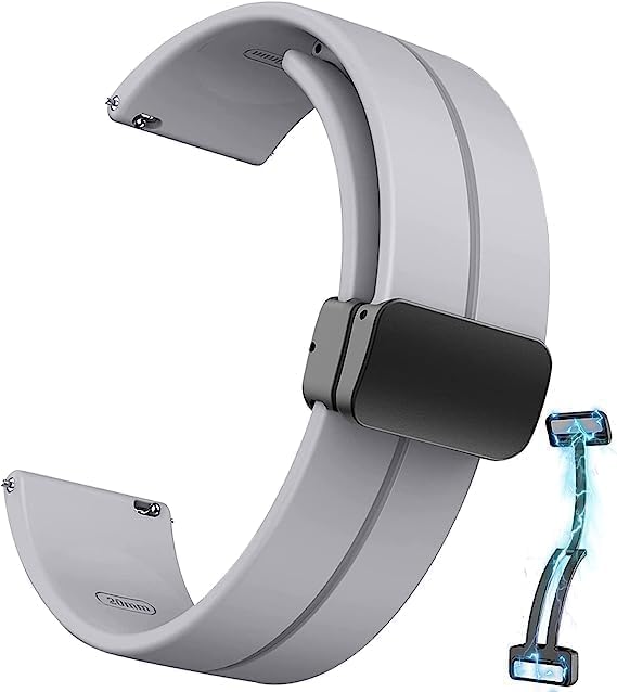Image of GameSir 22mm Smartwatch Strap | Soft Silicone Magnetic Lock Replacement Band Compatible with Noise ColorFit & All 22mm Lug Watches | Flexible, Sweatproof & Fashion Design Strap (Light Grey)