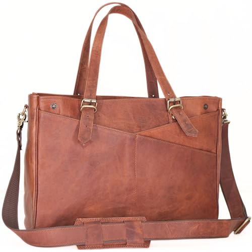 17-inch Genuine Leather Laptop Bag – Large Brown Leather