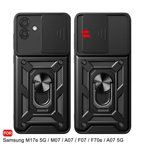 Image of TheGiftKart Tough Armor Bumper Back Cover Case for Samsung Galaxy M17e 5G / M07 / A07 / F07 / F70e / A07 5G |Kickstand & Ring Holder | 360 Degree Protection (PC & TPU, Sliding Camera Cover, Black)