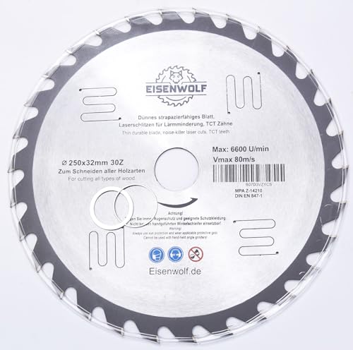 Inter-Craft, Lama per sega circolare di alta qualità, 250 mm, per legno, 250 x 32-30 mm, con 30 denti