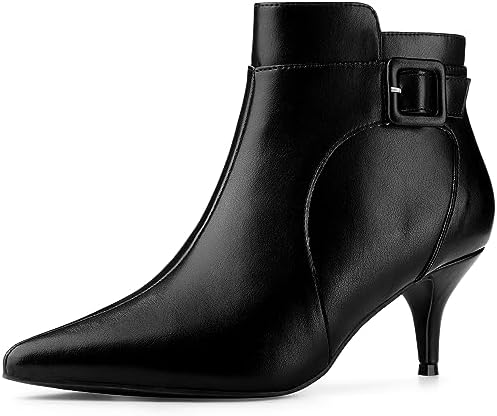 Allegra K Women's Pointy Toe Zipper Buckle Decor Kitten Heels Black Ankle Boots 8.5 M US
