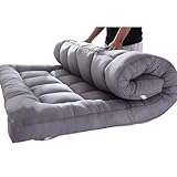 Skin Friendly Futon Mattress Japanese Floor Mattress Full Size, Quilted Bed Mattress Topper Foldable Mattress, Thick Folding Sleeping Pad Breathable Floor Lounger Guest Bed ( Color : GRAU , Size : Twi