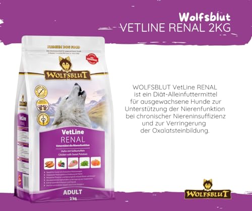 Wolfsblut Vetline Hundefutter - RENAL, 2x2kg - Sparbundel, Sparpaket - inklusive Warnicks Tierfutterservice Hundesnack Goodie