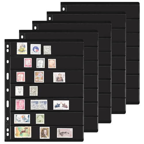 7 Reihen Briefmarkenalbum-Einlagen 5 Blätter - 70 Taschen zweiseitige Briefmarkensammlungsseiten für 9-Loch-Standard-Heftklappe IS010705