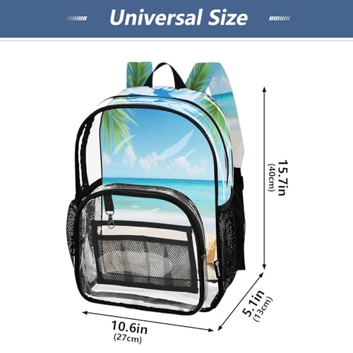 Sunny Beach Clear Backpack - Stadium Approved Large 15.7-inch Waterproof Transparent Bag for Sports, Concerts, Work, Travel#2084