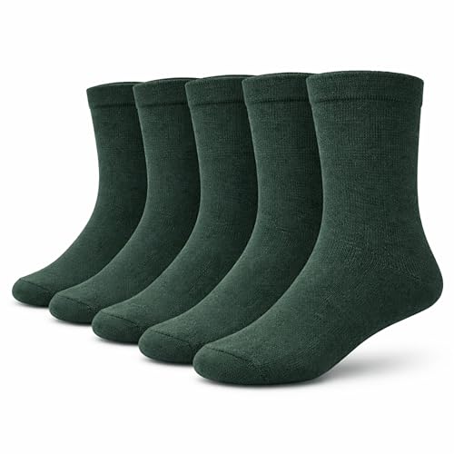 bisoo Calcetines Verdes Colegio - SET de 5 Pares de Calcetines Escolares Altos de Algodon para Niño, Niña - Colegio, Uniforme Escolar - Certificado OekoTex - Talla 36-38 (Verde)