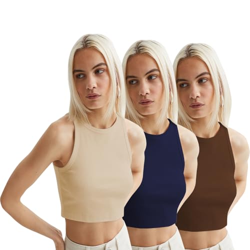 Image of KERI PERRY Tops for Women Crop Top for Women's Tank Activewear Tee Sports Western Casual Cotton Camisole Pack of 3 Combo
