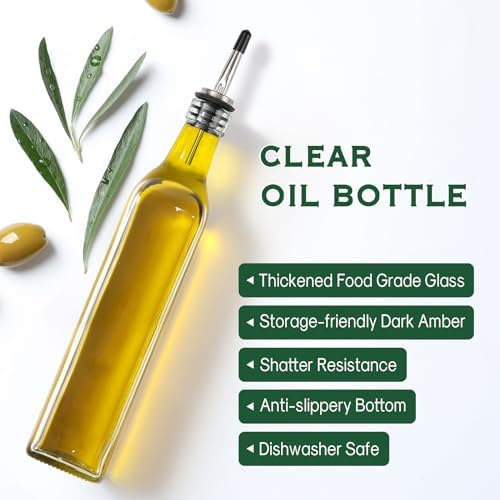 AOZITA 17oz Clear Glass Olive Oil Dispenser Bottle - 500ml Oil & Vinegar Cruet with Pourers and Funnel - Olive Oil Carafe Decanter for Kitchen — view 2
