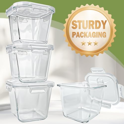 Lot de 4 récipients à soupe avec couvercles en verre borosilicate, passent au micro-ondes et au congélateur, petits bols carrés pour salade, fruits, déjeuner, crème glacée, voyage