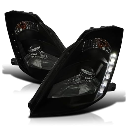 SPEC-D TUNING Black Housing Smoke Lens Projector Headlights w/LED Compatible with 2003-2005 Nissan 350Z With Factory HID Headlight Left + Right Pair Headlamps Assembly