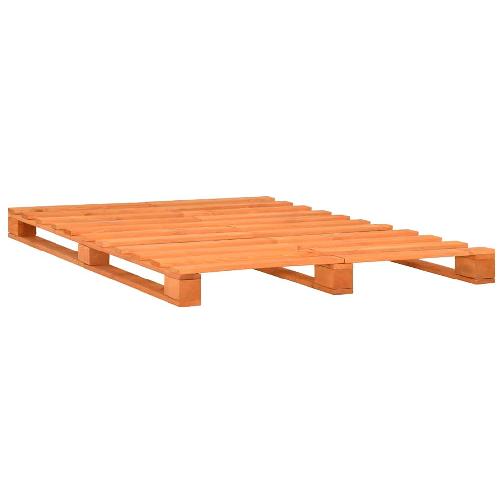 Solid Pine Wood Palette Bed Frame with Slats, 140x200 cm, Brown | Low-profile platform design ideal for bedrooms and guest rooms, supporting double mattresses without a box spring.