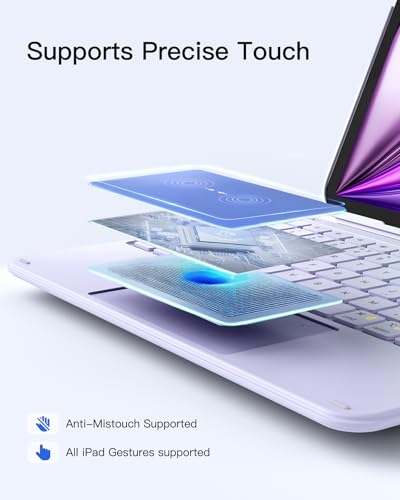 Image of Inateck for iPad (A16) 11th /10th Gen 450g Ultralight Keyboard Case, Air 11 inch 2026 M4 /M3 /M2, Air 5 /4th, Pro 11 4 /3 /2 /1th,1 Second Magnetic Detachable Keyboard with Touchpad, AceTouch, Purple