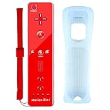  Motion Plus Remote Controller für Wii und Wii U, Wireless Wii Controller Motion Plus Fernbedienung für Nintendo Wii und Wii U + Silikonhülle und Handschlaufe - Rot