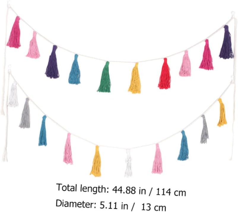 Rainbow Tassel Garland and Banner Set, Handmade Bohemian Hanging Decor with Colorful Tassels, 2pcs Wall Hanging for Home, Party, and Nursery Accents