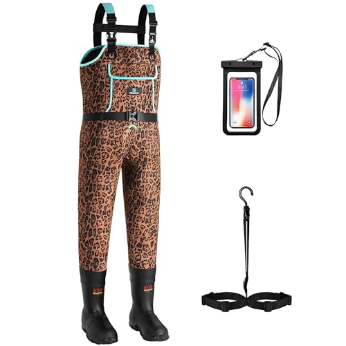 Trudave Chest Waders for Women 6mm Insulated Hunting Wader for Women Neoprene Womens Waders with 600G Rubber Boots Waterproof Fishing Waders Leopard Size 8