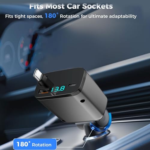Zigarettenanzünder USB C, Einziehbares Auto Ladegerät Schnellladegerät Auto Zubehör für lPhone 17 16 15/15 Pro Max/14/13/12/11,G alaxy Pixel,Car Charger Handy Auto Adapter Kfz Innenraum Ladekabel – Bild 6