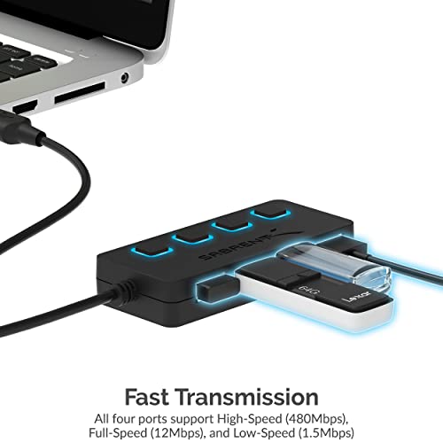 Image of SABRENT 4 Port USB 2.0 Data Hub with Individual LED lit Power Switches [Charging NOT Supported] for Mac & PC (HB-UMLS) (Pack of 2)