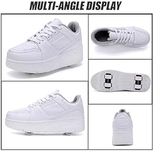 XRDSHY Schoenen met wieltjes, voor kinderen, 4 wieltjes, skateboardschoenen, sportschoenen, voor jongens en meisjes, 2-in-1 multifunctionele rolschaatsen, outdoor-loopschoenen, zwart1, 42 EU