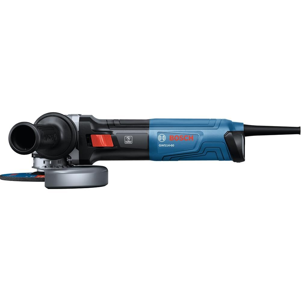 BOSCH GWS14-60 6-Inch Angle Grinder – 13-Amp Motor, 9,700 RPM, Slide Switch, KickBack Control, Anti-Vibration Handle