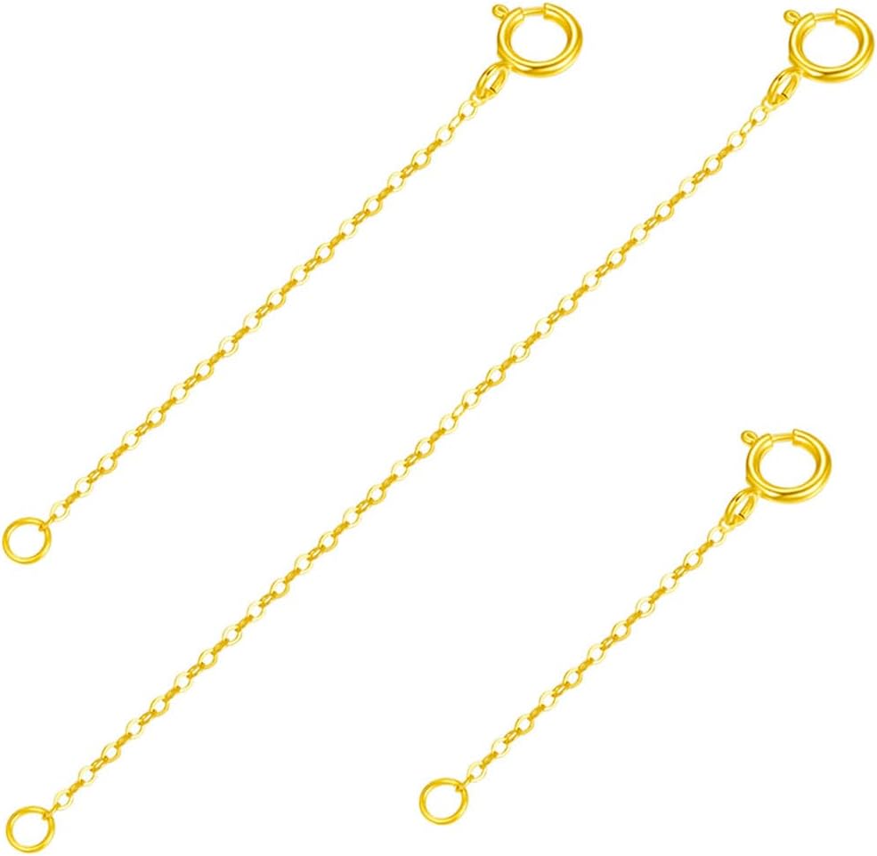 3 Pcs Gold Necklace Extender,925 Sterling Silver Durable Gold Plated Chain Extenders,Necklace Bracelet Anklet Jewelry Extension for Women (1 2 3 Inch)