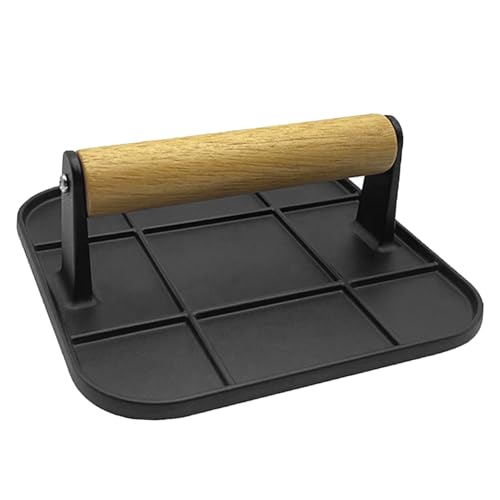 MoMoxi Smashed - Prensa de hamburguesas con mango de madera para plancha, sándwich, sartén antiadherente (cuadrada 6.3 x 6.3 pulgadas)