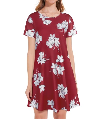 Image of JOLIGAL Summer Dresses for Women Casual Short Sleeve Sundress Scoop Neck Beach T Shirt Dress with Pockets 2026