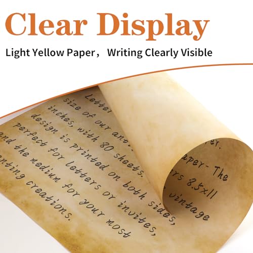 Image of 80 Sheets Vintage Paper, 8.5 inchx11 inch Letter Size Printer Parchment Paper | Antique Stationery for Printing Writing, Double-sided Aged Old Decorative Stationary for Invites Resume Scrapbook Typewriter