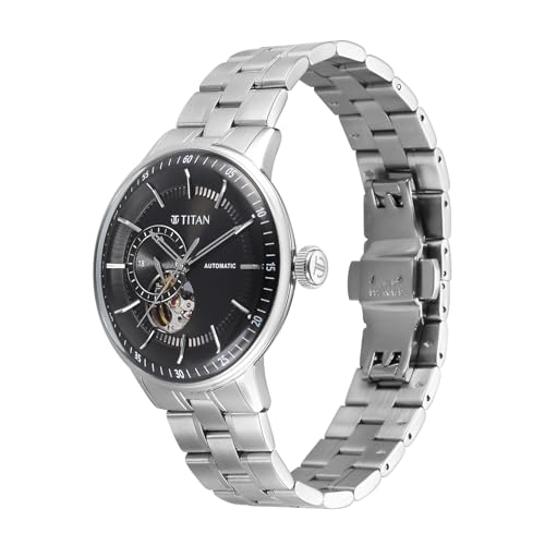 Image of Titan Orbital Open Heart Automatic Analog with Black Dial Silver Stainless Steel Strap Watch for Men - 90226SM01