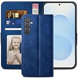 YATWIN für Samsung Galaxy S25 Hülle Leder, Premium Schutzhülle Klappbar für Samsung S25 Handyhülle mit Kartenfach Ständer Magnet, Handytasche für Galaxy S25 Klapphülle, Blau