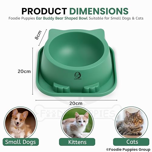 Image of Foodie Puppies Pet Feeding Tilted Cat Bowl - (Ear Buddy Bear Shape) | Durable, Anti Vomiting, Healthy Cat Feeder for Persian Cat Prevent Tipping Over | Bowl for Cats, Kittens & Puppies