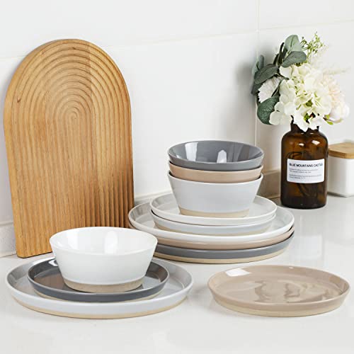 Famiware Saturn Dinnerware Sets, 12 Piece Dish Set, Plates And Bowls Sets For 4, Multi-Color #TOP4