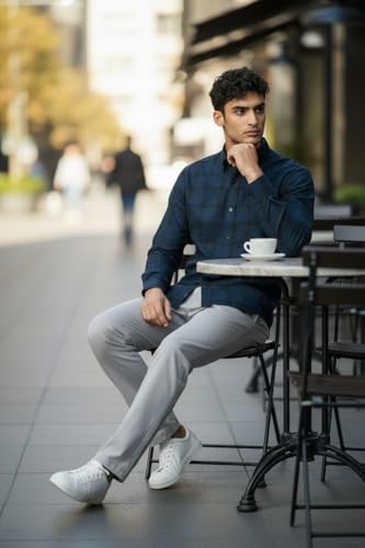 Image of JHABAK'S Cotton Blend Unstitched Checkered Fabric for Men - 2.35m Shirt Piece / 3m Kurta Piece - Width 36 Inches