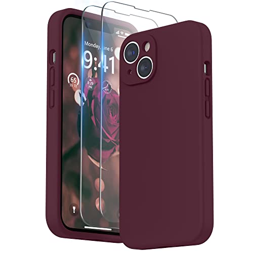 SURPHY Cover per iPhone 14 con 2 Pellicola Vetro Temperato (6,1'), Custodia per iphone 14 Silicone con Protezione Fotocamera, case protezione Completa,Prugna