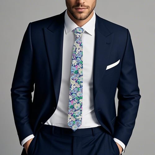 Image of Cotton Floral Ties for Men 2.76 inch Men's Skinny Tie Linen Flower Printed Neck Tie for Wedding Dating Party