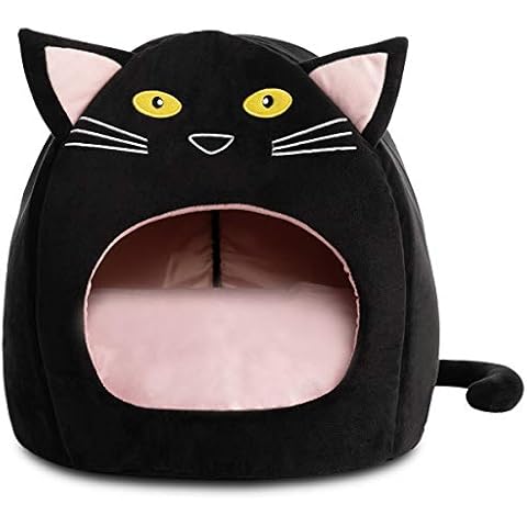 Hollypet Cozy Pet Bed Warm Cave Nest Sleeping Bed Kitty Shape Puppy House for Cats, 17 x 17 inches, Black Cover