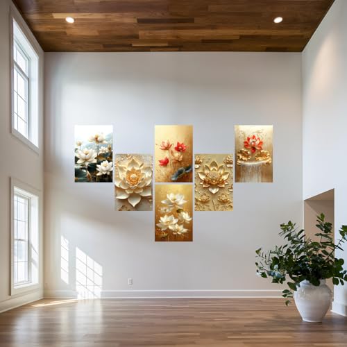 Image of SiddArtify Lotus Flower Wall Art Poster Print Set - Elegant Floral Art for Living Room Bedroom Office Decor - 12x18 inch Sticker Pack of 6