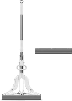 PVA Sponge Mop, Hands Free Self Wringing Mop, Self Squeeze Sponge Mop for Tile Marble Laminate Floor Cleaning Size Mop+1 Cloth