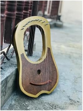 10-String Lyre Harp, Mahogany Wood Musical Instrument with Tuning Wrench, Beginner-Friendly