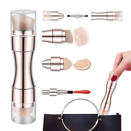 Pinceaux de Maquillage | 4 En 1 Applicateur Double Extrémité - Œil Lèvre Visage Pinceau De Maquillage Rétractable - Pour Blush Liquide Poudre Sourcils Correcteur Outil Femmes Filles Débutants Maison B