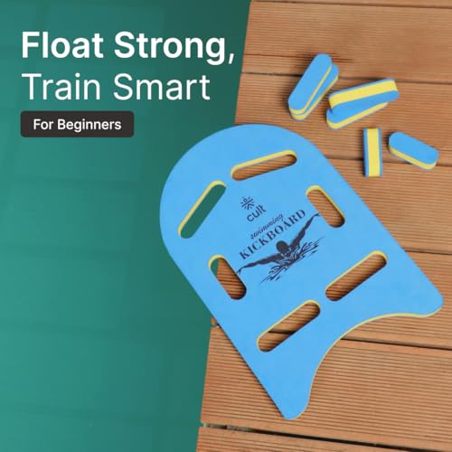 Image of Cult Swim Kickboard for Kids & Adults - Swimming Training Aid for Beginners & Learners | Durable EVA Foam Pool Float, Lightweight, Non-Slip Grip, Chlorine-Resistant & Quick-Dry - Blue (24mm Thick)