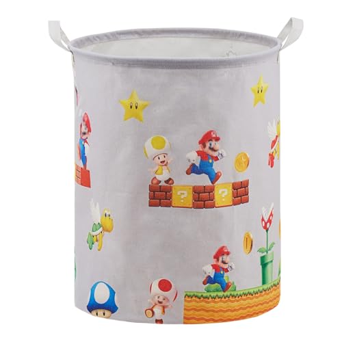 Super Storage Basket Baby Laundry Large Hamper Waterproof Nursery Bedroom Decor Brothers Dirty Clothes Basket for Kids Boys and Girls Birthday Gift Bag Bathroom Set Toy Bin(Grey Round)