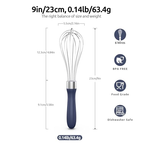 Image of U-Taste Wire Whisk for Cooking, 18 /10 Stainless Steel Wisk, S /Midnight Blue
