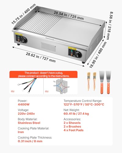 Vevor Piastra Elettrica Per Cottura Commerciale 4400 W Temperatura Regolabile 50-300°C, Piano Di Lavoro 725 X 400 Mm In Acciaio Inox, Kit Accessori Per Bistecche Bbq Feste Campeggio - 7