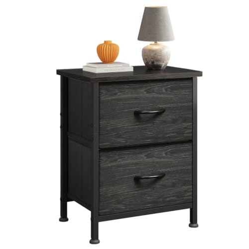 WLIVE Night Stand, Small Dresser with 2 Drawers & Wooden Top, Nightstand with Fabric Bins, Bedside Table End Table for Bedroom, Closet, Entryway, College Dorm, Charcoal Black