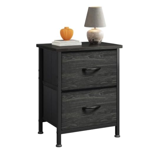 WLIVE Nightstand, 2 Drawer Dresser for Bedroom, Small Dresser with 2 Drawers, Bedside Furniture, Night Stand, End Table with Fabric Bins for Bedroom, Living Room, Dorm, Charcoal Black Wood Grain Print