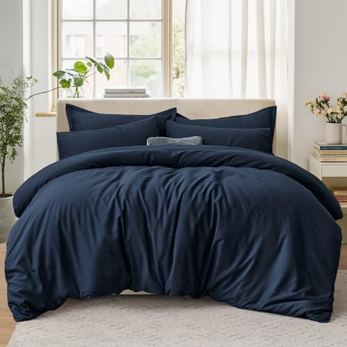 Tifschlaf Double Duvet Set - Bedding Double Bed Set with 2 Pillowcases - Ultrasoft Brushed Microfiber Duvet Cover with Zip Fastening, Navy Blue (200x200)