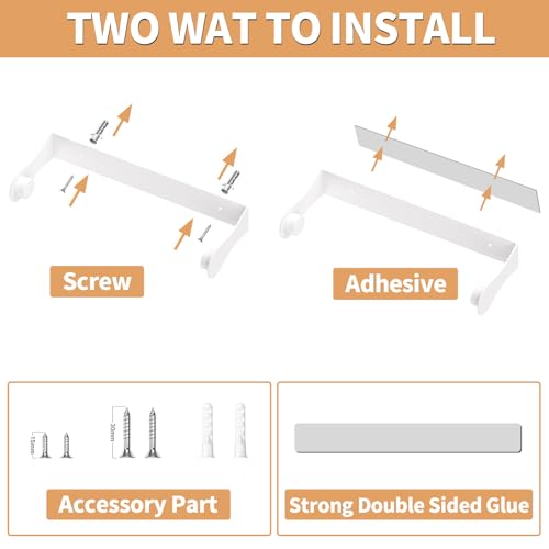 Image of Paper Towel Holder Under Cabinet, White Kitchen Accessories Decor, Wall Mount, White Paper Towel Holder for Bathroom, Stainless Steel, Adhesive or Screws