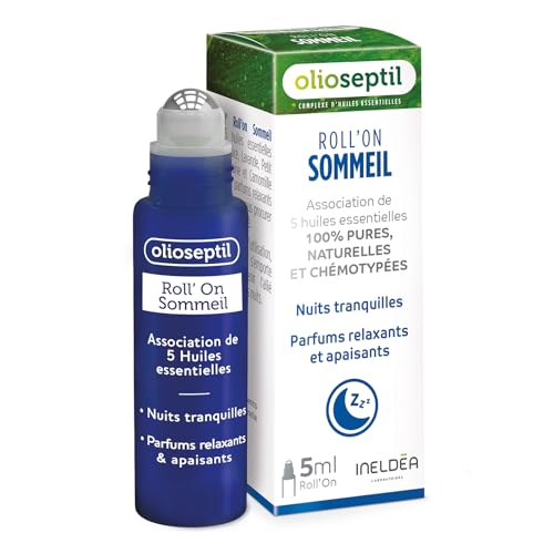 OLIOSEPTIL - Roll'On Sommeil - Favorise un sommeil de qualité - Association de 5 Huiles essentielles 100% Pures & Naturelles - Vegan - Lavande & Camomille - 5ml